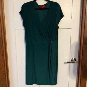 Jennifer Lopez cap sleeve faux wrap green dress